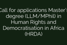 Call for applications Master’s degree (LLM/MPhil) in Human Rights and Democratisation in Africa (HRDA)
