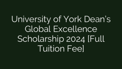 University of York Dean’s Global Excellence Scholarship 2024 [Full Tuition Fee]