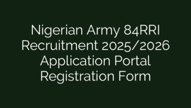 Nigerian Army 84RRI Recruitment 2025/2026 Application Portal Registration Form