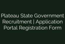 Plateau State Government Recruitment | Application Portal Registration Form